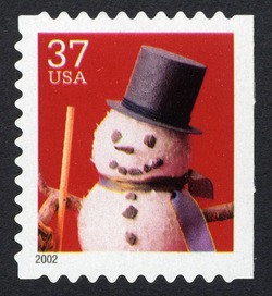 Snowman With Top Hat - Small Booklet Single United States Postage Stamp | Snowmen