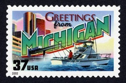 Greetings From Michigan United States Postage Stamp | Greetings From America