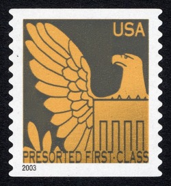 Gold Eagle on Gray Background - 2003 Date - Presorted First-Class United States Postage Stamp | Eagles