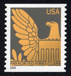 Gold Eagle on Gray Background - 2005 Date - Presorted First-Class United States Postage Stamp | Eagles