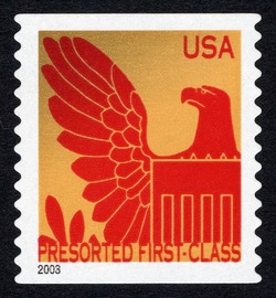 Red Eagle on Gold Background - 2003 Date - Presorted First-Class United States Postage Stamp | Eagles