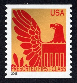 Red Eagle on Gold Background - 2005 Date - Presorted First-Class United States Postage Stamp | Eagles