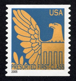 Gold Eagle on Light Blue Background - 2005 Date - Presorted First-Class United States Postage Stamp | Eagles