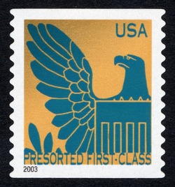 Blue Eagle on Gold Background - 2003 Date - Presorted First-Class United States Postage Stamp | Eagles