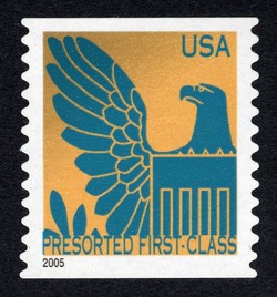 Blue Eagle on Gold Background - 2005 Date - Presorted First-Class United States Postage Stamp | Eagles