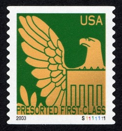 Gold Eagle on Green Background - 2003 Date - Presorted First-Class United States Postage Stamp | Eagles
