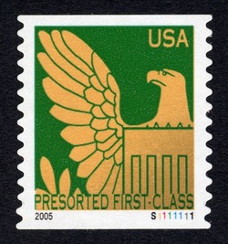 Gold Eagle on Green Background - 2005 Date - Presorted First-Class United States Postage Stamp | Eagles