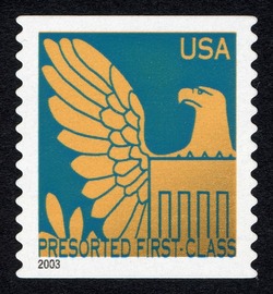 Gold Eagle on Dark Blue Background - 2003 Date - Presorted First-Class United States Postage Stamp | Eagles