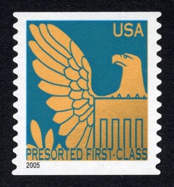 Gold Eagle on Dark Blue Background - 2005 Date - Presorted First-Class United States Postage Stamp | Eagles