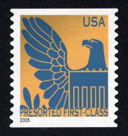 Blue Eagle on Gold Background - 2005 Date - Presorted First-Class United States Postage Stamp | Eagles