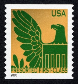 Green Eagle on Gold Background - 2003 Date - Presorted First-Class United States Postage Stamp | Eagles