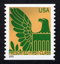 Green Eagle on Gold Background - 2005 Date - Presorted First-Class United States Postage Stamp | Eagles