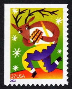 Reindeer With Pan Pipes United States Postage Stamp | Christmas Instruments