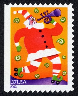 Santa Claus With Trumpet United States Postage Stamp | Christmas Instruments