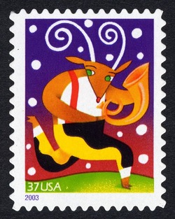 Reindeer With Horn United States Postage Stamp | Christmas Instruments