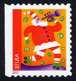 Santa Claus With Trumpet - Booklet Single United States Postage Stamp | Christmas Instruments
