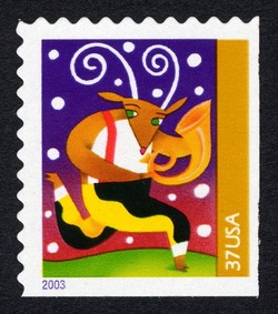 Reindeer With Horn - Booklet Single United States Postage Stamp | Christmas Instruments