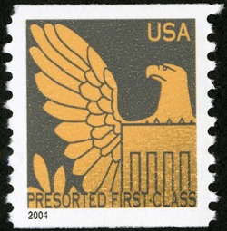 Gold Eagle on Gray Background - 2004 Date - Presorted First-Class United States Postage Stamp | Eagles