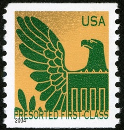 Green Eagle on Gold Background - 2004 Date - Presorted First-Class United States Postage Stamp | Eagles