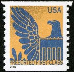 Light Blue Eagle on Gold Background - 2004 Date - Presorted First-Class United States Postage Stamp | Eagles