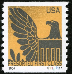 Gray Eagle on Gold Background - 2004 Date - Presorted First-Class United States Postage Stamp | Eagles