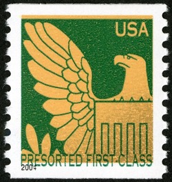 Gold Eagle on Green Background - 2004 Date - Presorted First-Class United States Postage Stamp | Eagles