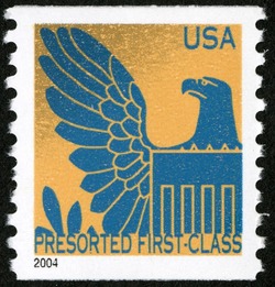 Dark Blue Eagle on Gold Background - 2004 Date - Presorted First-Class United States Postage Stamp | Eagles