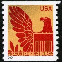 Red Eagle on Gold Background - 2004 Date - Presorted First-Class United States Postage Stamp | Eagles