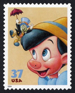 Jiminy Cricket and Pinocchio United States Postage Stamp | Disney Characters