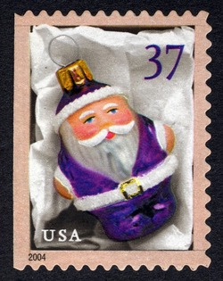 Purple Santa Ornament - Perf 11.5 X 11 United States Postage Stamp | Santa Ornaments - Christmas