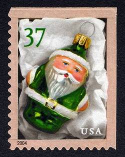 Green Santa Ornament - Perf 11.5 X 11 United States Postage Stamp | Santa Ornaments - Christmas