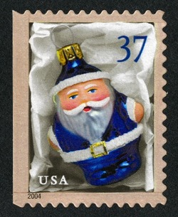 Blue Santa Ornament - Perf 11.5 X 11 United States Postage Stamp | Santa Ornaments - Christmas