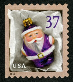 Purple Santa Ornament - Perf 10.5 X 10.75 United States Postage Stamp | Santa Ornaments - Christmas