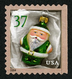 Green Santa Ornament - Perf 10.5 X 10.75 United States Postage Stamp | Santa Ornaments - Christmas