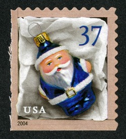 Blue Santa Ornament - Perf 10.5 X 10.75 United States Postage Stamp | Santa Ornaments - Christmas