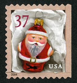 Red Santa Ornament - Perf 10.5 X 10.75 United States Postage Stamp | Santa Ornaments - Christmas