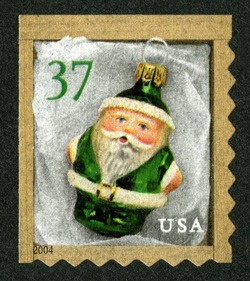 Green Santa Ornament - Perf 8 United States Postage Stamp | Santa Ornaments - Christmas