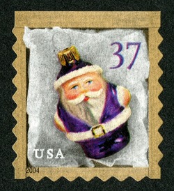 Purple Santa Ornament - Perf 8 United States Postage Stamp | Santa Ornaments - Christmas