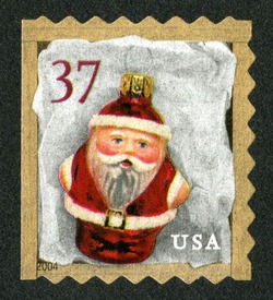 Red Santa Ornament - Perf 8 United States Postage Stamp | Santa Ornaments - Christmas