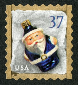 Blue Santa Ornament - Perf 8 United States Postage Stamp | Santa Ornaments - Christmas