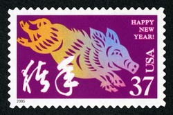 Boar United States Postage Stamp | Chinese Lunar New Year - 37-cent