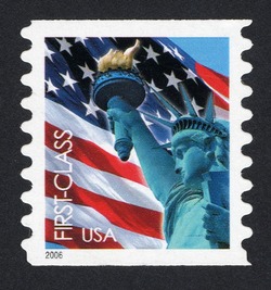 Flag and Statue of Liberty - First-Class - Self-adhesive - Horizontal Imperforate - Perf 8.5 United States Postage Stamp