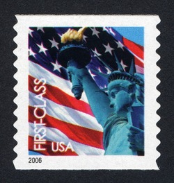 Flag and Statue of Liberty - First-Class - Self-adhesive - Horizontal Imperforate - Perf 10.25 United States Postage Stamp