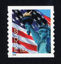 Flag and Statue of Liberty - First-Class - Self-adhesive - Horizontal Imperforate - Perf 9.5 United States Postage Stamp