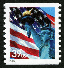 Flag and Statue of Liberty - Horizontal Imperforate United States Postage Stamp