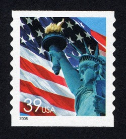 Flag and Statue of Liberty - Horizontal Imperforate - Self-adhesive - Square Corners United States Postage Stamp