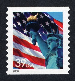 Flag and Statue of Liberty - Horizontal Imperforate - Self-adhesive United States Postage Stamp