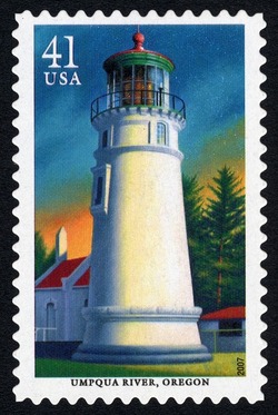 Umpqua River - Oregon United States Postage Stamp | Pacific Lighthouses