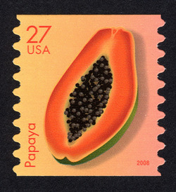 Papaya - Horizontal Imperforate United States Postage Stamp | Tropical Fruit