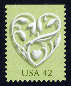 Heart - Green Background United States Postage Stamp | Wedding